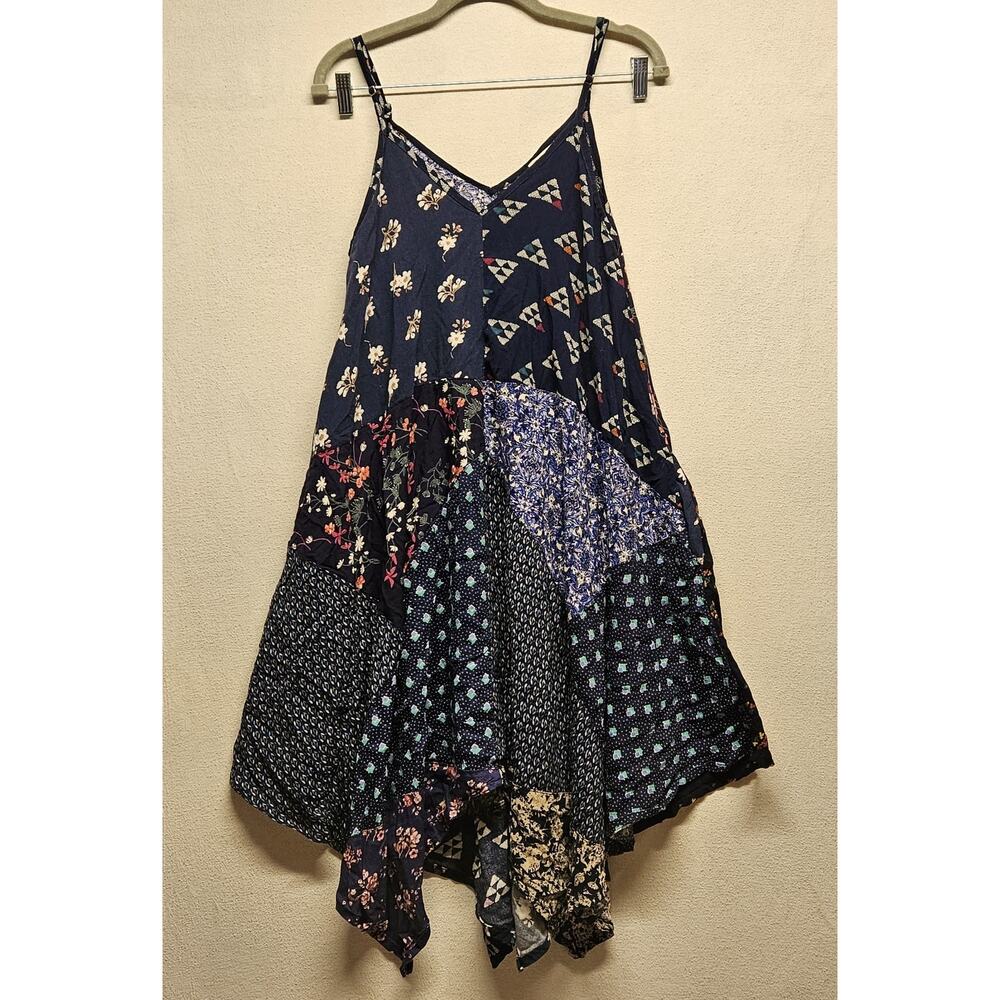 Paani Dress Women's Size Small Blue Patchwork V-Neck Sundress